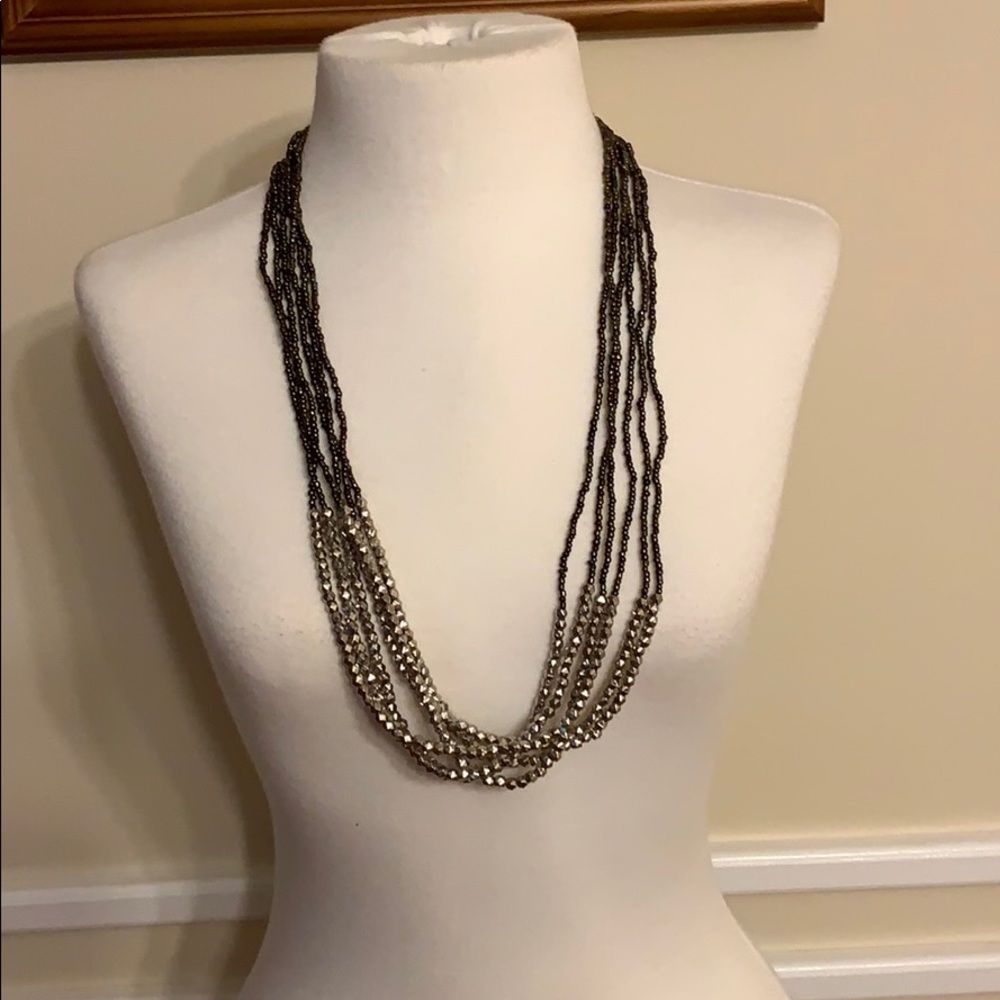 Silver, Brown Beaded Metallic Statement Necklace